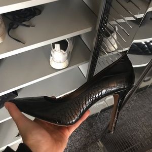 Black Croc-Embossed Sam Edelman Pumps